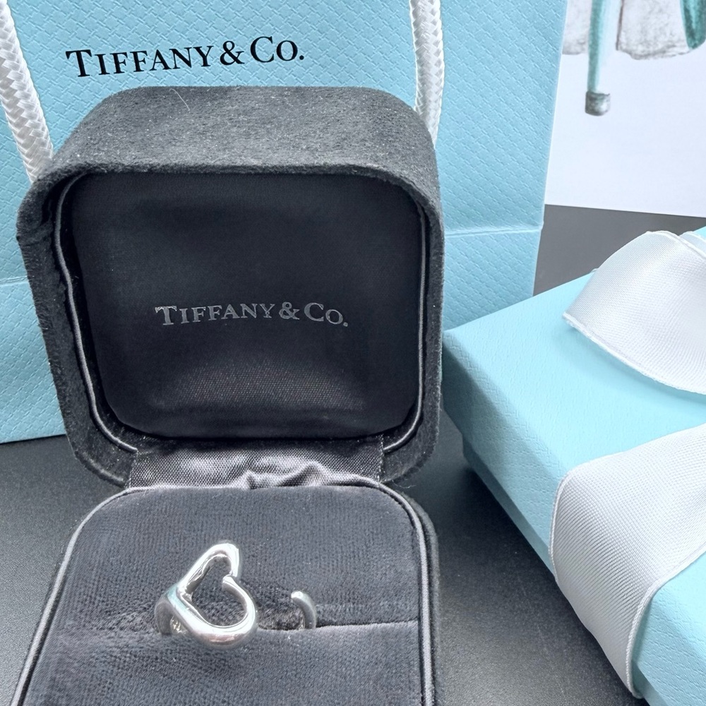 Vintage Tiffany & Co. Elsa Peretti Open Heart Ring Sterling Silver Size 7.75 - Picture 2 of 8